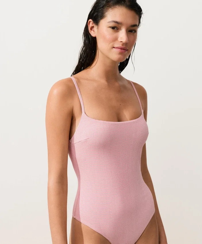 Costume de baie cu guler rotund în dungi Costume de baie cu guler rotund în dungi