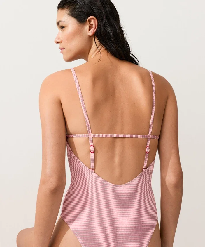 Costume de baie cu guler rotund în dungi Costume de baie cu guler rotund în dungi