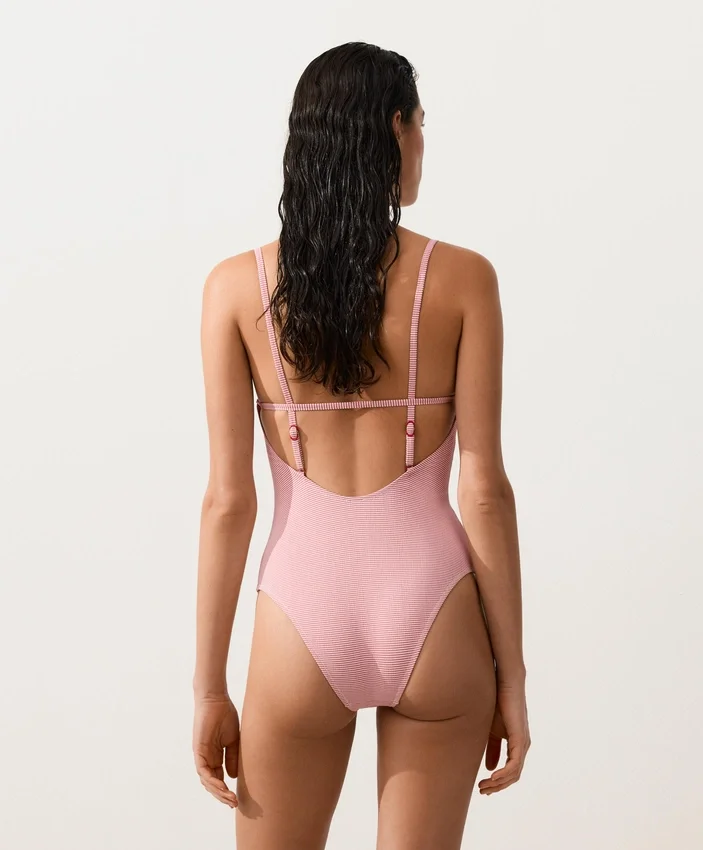 Costume de baie cu guler rotund în dungi Costume de baie cu guler rotund în dungi