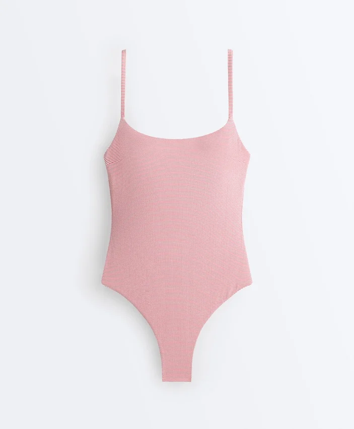 Costume de baie cu guler rotund în dungi Costume de baie cu guler rotund în dungi