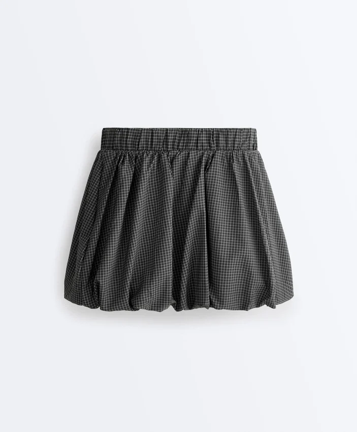 Fustă mini balon Compressive, cu talie înaltă, cu imprimeu în carouri Fustă mini balon Compressive, cu talie înaltă, cu imprimeu în carouri