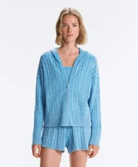 Geci cu glugă din tricot cu model împletit, spălată