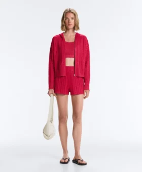 Geci cu glugă din tricot cu model împletit, spălată