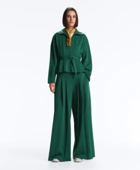Pantaloni largi din bumbac piqué, cu pliuri Pantaloni largi din bumbac piqué, cu pliuri
