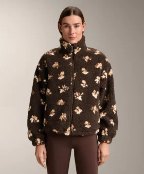 Geci din imitație de piele de oaie cu imprimeu floral
