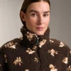 Geci din imitație de piele de oaie cu imprimeu floral