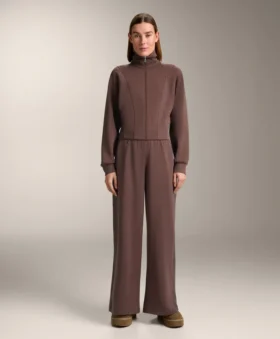 Pantaloni drepți cu croi larg, cu nervuri, din modal periat