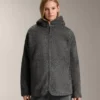 Geci oversize din imitație de geci din piele de oaie, cu glugă căptușită cu blană artificială Geci oversize din imitație de geci din piele de oaie, cu glugă căptușită cu blană artificială