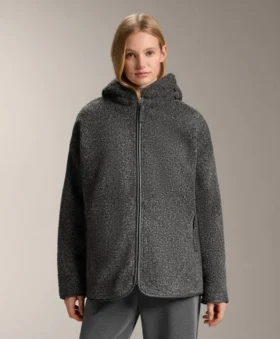 Geci oversize din imitație de geci din piele de oaie, cu glugă căptușită cu blană artificială