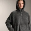Geci oversize din imitație de geci din piele de oaie, cu glugă căptușită cu blană artificială Geci oversize din imitație de geci din piele de oaie, cu glugă căptușită cu blană artificială