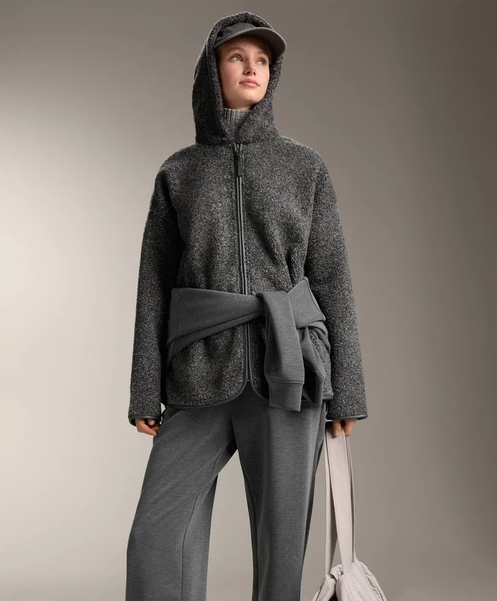 Geci oversize din imitație de geci din piele de oaie, cu glugă căptușită cu blană artificială Geci oversize din imitație de geci din piele de oaie, cu glugă căptușită cu blană artificială