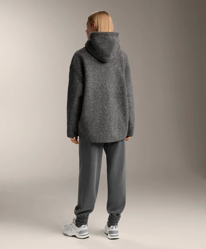 Geci oversize din imitație de geci din piele de oaie, cu glugă căptușită cu blană artificială Geci oversize din imitație de geci din piele de oaie, cu glugă căptușită cu blană artificială