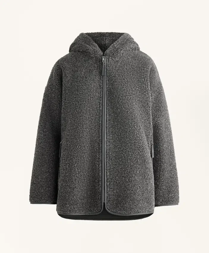Geci oversize din imitație de geci din piele de oaie, cu glugă căptușită cu blană artificială Geci oversize din imitație de geci din piele de oaie, cu glugă căptușită cu blană artificială