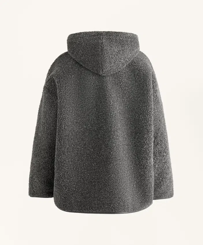 Geci oversize din imitație de geci din piele de oaie, cu glugă căptușită cu blană artificială Geci oversize din imitație de geci din piele de oaie, cu glugă căptușită cu blană artificială