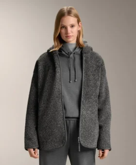 Geci oversize din imitație de geci din piele de oaie, cu glugă căptușită cu blană artificială