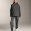 Geci oversize din imitație de geci din piele de oaie, cu glugă căptușită cu blană artificială Geci oversize din imitație de geci din piele de oaie, cu glugă căptușită cu blană artificială