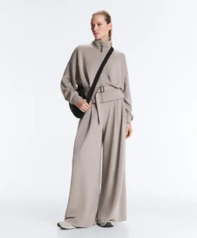 Pantaloni largi din modal, cu textură Soft Touch, cu detaliu tip corset