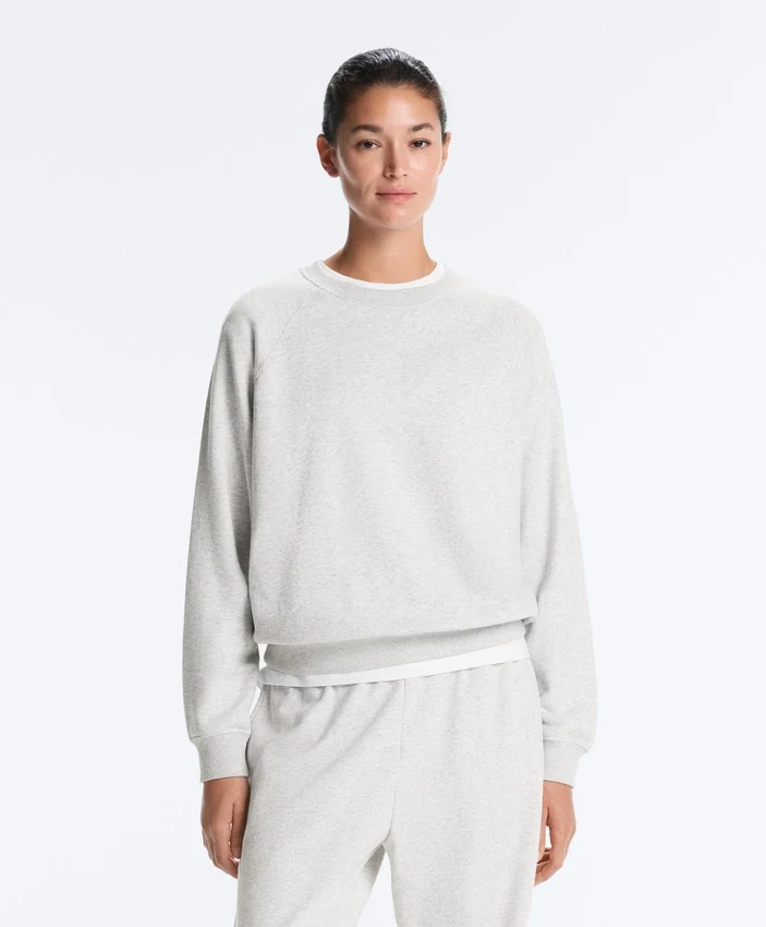 Hanorac cu guler rotund din amestec de bumbac și fleece Hanorac cu guler rotund din amestec de bumbac și fleece