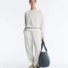 Hanorac cu guler rotund din amestec de bumbac și fleece Hanorac cu guler rotund din amestec de bumbac și fleece