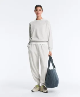 Hanorac cu guler rotund din amestec de bumbac și fleece Hanorac cu guler rotund din amestec de bumbac și fleece
