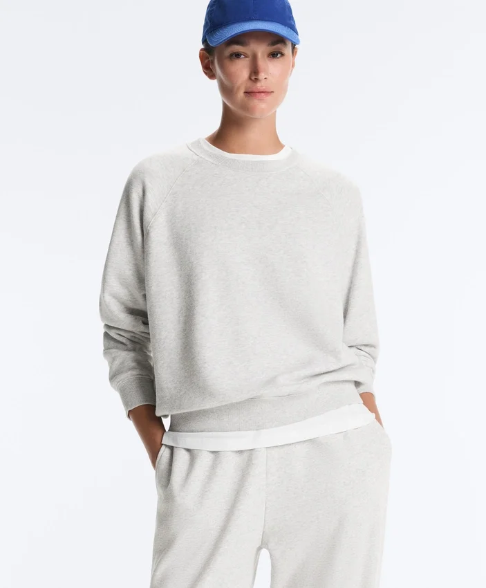 Hanorac cu guler rotund din amestec de bumbac și fleece Hanorac cu guler rotund din amestec de bumbac și fleece