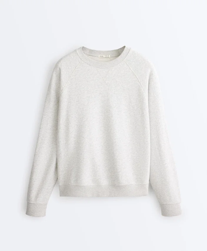Hanorac cu guler rotund din amestec de bumbac și fleece Hanorac cu guler rotund din amestec de bumbac și fleece