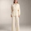 Pantaloni drepți cu croi drept și nervuri laterale, din modal Soft Touch