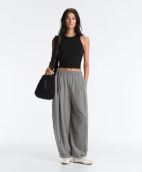 Pantaloni balon din amestec de lyocell cu imprimeu gingham