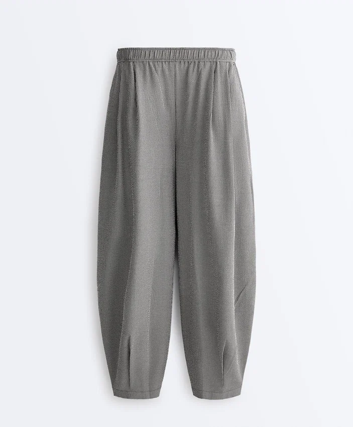 Pantaloni balon din amestec de lyocell cu imprimeu gingham Pantaloni balon din amestec de lyocell cu imprimeu gingham