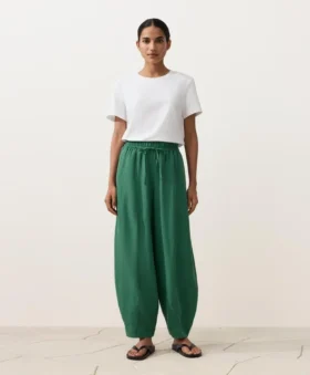 Pantaloni balon din amestec de lyocell și 24% in, cu cusături