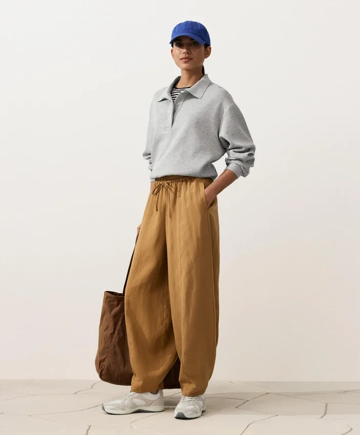 Pantaloni balon din amestec de lyocell și 24% in, cu cusături Pantaloni balon din amestec de lyocell și 24% in, cu cusături
