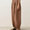 Pantaloni balon din in 100% cu imprimeu în dungi Pantaloni balon din in 100% cu imprimeu în dungi