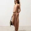 Pantaloni balon din in 100% cu imprimeu în dungi Pantaloni balon din in 100% cu imprimeu în dungi