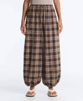 Pantaloni bloomer din amestec de bumbac cu imprimeu în carouri