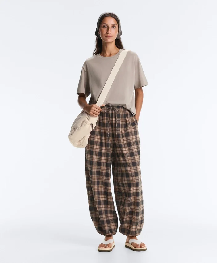 Pantaloni bloomer din amestec de bumbac cu imprimeu în carouri Pantaloni bloomer din amestec de bumbac cu imprimeu în carouri