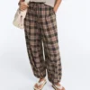 Pantaloni bloomer din amestec de bumbac cu imprimeu în carouri Pantaloni bloomer din amestec de bumbac cu imprimeu în carouri