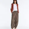 Pantaloni bloomer din amestec de bumbac cu imprimeu în carouri Pantaloni bloomer din amestec de bumbac cu imprimeu în carouri
