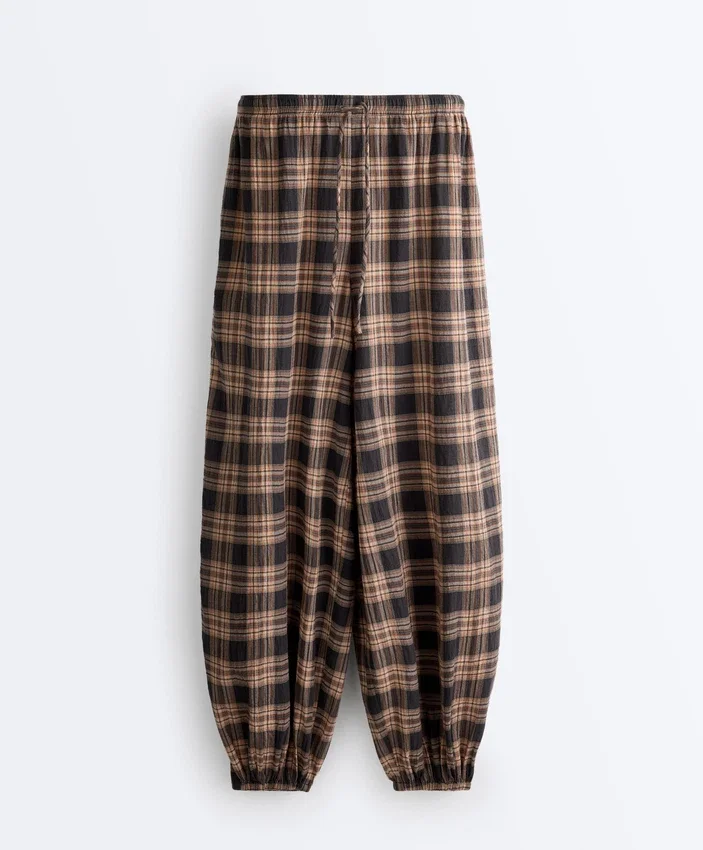 Pantaloni bloomer din amestec de bumbac cu imprimeu în carouri Pantaloni bloomer din amestec de bumbac cu imprimeu în carouri