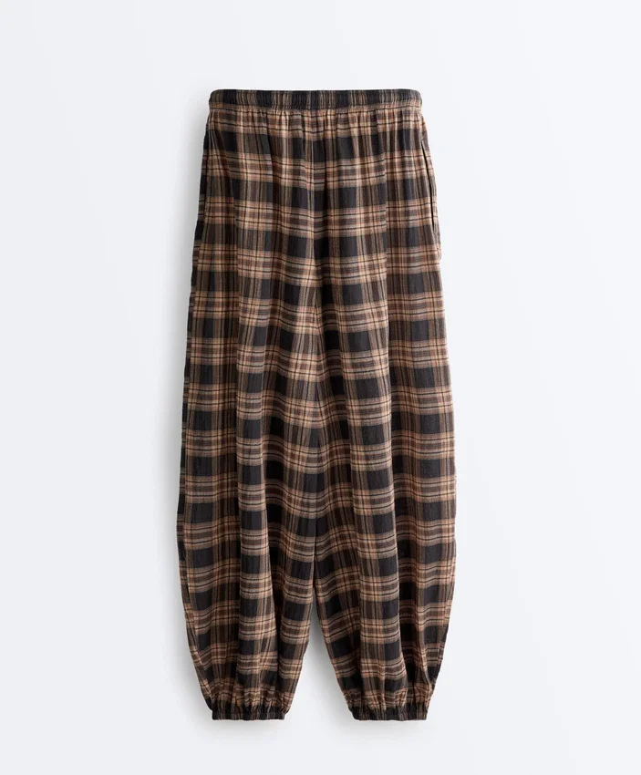 Pantaloni bloomer din amestec de bumbac cu imprimeu în carouri Pantaloni bloomer din amestec de bumbac cu imprimeu în carouri