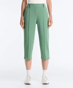 Pantaloni capri din piqué cu bucle pentru curea din bumbac Pantaloni capri din piqué cu bucle pentru curea din bumbac