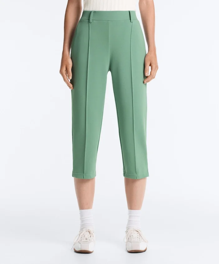 Pantaloni capri din piqué cu bucle pentru curea din bumbac Pantaloni capri din piqué cu bucle pentru curea din bumbac