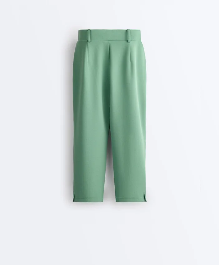Pantaloni capri din piqué cu bucle pentru curea din bumbac Pantaloni capri din piqué cu bucle pentru curea din bumbac