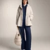 Pantaloni cocoon cu pli lateral și modal periat Pantaloni cocoon cu pli lateral și modal periat