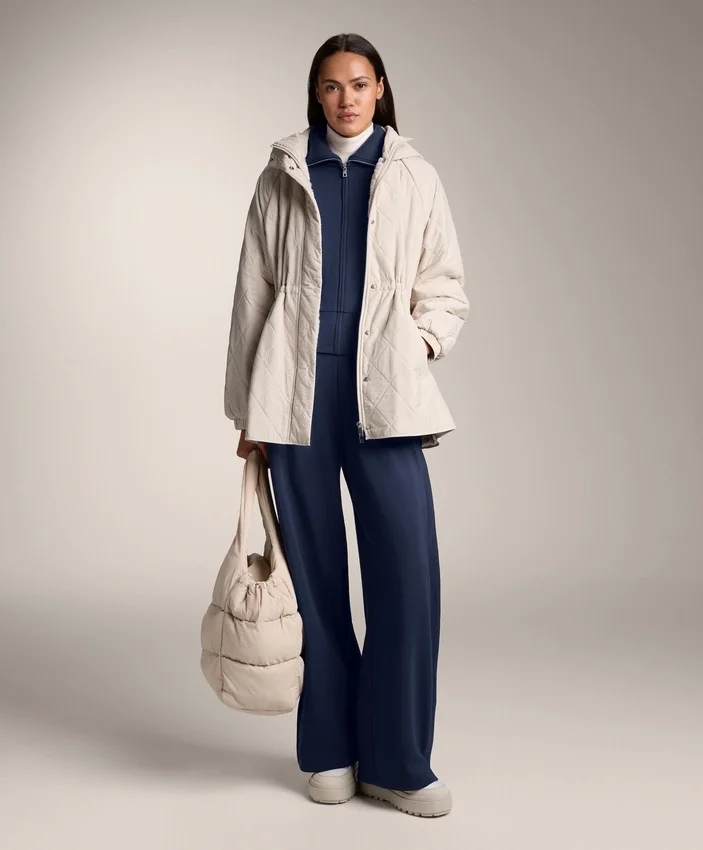 Pantaloni cocoon cu pli lateral și modal periat Pantaloni cocoon cu pli lateral și modal periat