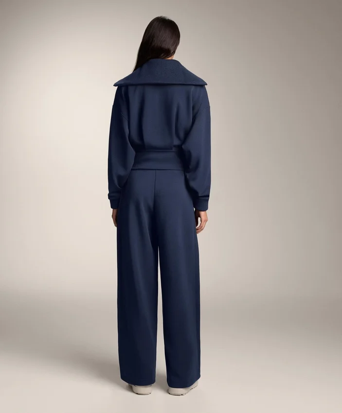 Pantaloni cocoon cu pli lateral și modal periat Pantaloni cocoon cu pli lateral și modal periat