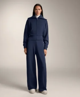 Pantaloni cocoon cu pli lateral și modal periat