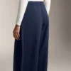 Pantaloni cocoon cu pli lateral și modal periat Pantaloni cocoon cu pli lateral și modal periat