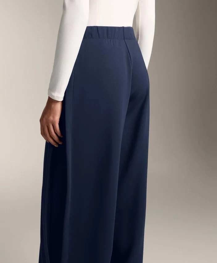Pantaloni cocoon cu pli lateral și modal periat Pantaloni cocoon cu pli lateral și modal periat