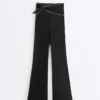 Pantaloni Comfortlux cu talie înaltă și croi evazat, cu fundă Pantaloni Comfortlux cu talie înaltă și croi evazat, cu fundă