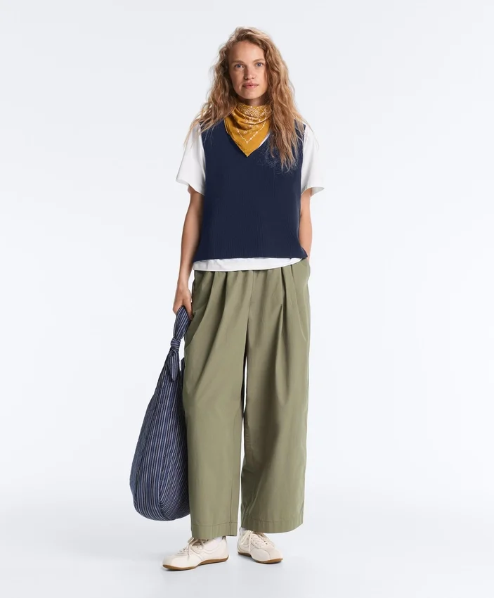 Pantaloni conici plisați din bumbac 100% Pantaloni conici plisați din bumbac 100%